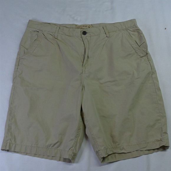 Lucky Brand 38 x 10" Khaki Poplin Drawstring Flat Front Chino Shorts - Picture 1 of 5